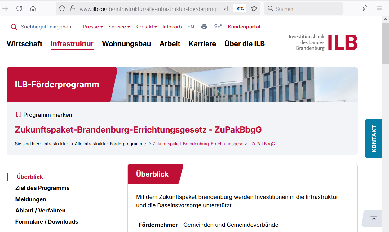 Bildschirmfoto der ILB-Programmseite