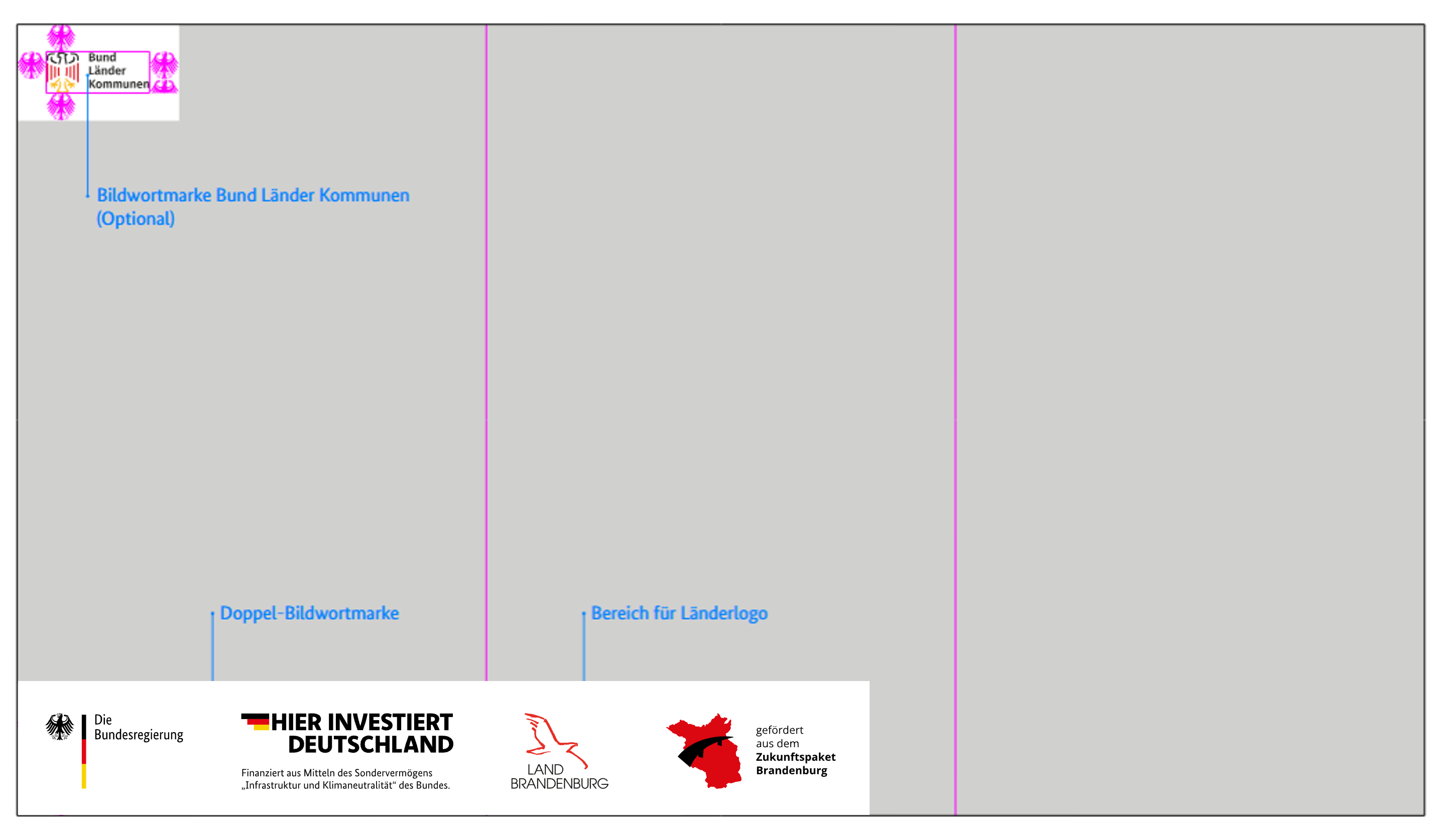 Bauschild-Skizze zeigt, dass das Kombinationslogo unten links angebracht wird.